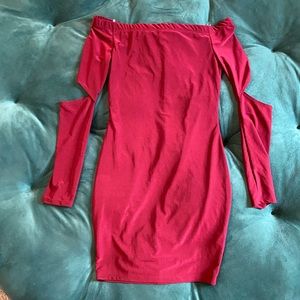 FashionNova Shiny Red Tube top Long sleeve dress